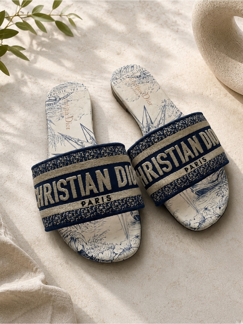 Dior Navy and Beige Christian Dior Slide Sandals